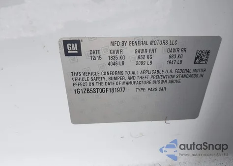 2016 Chevrolet Malibu Ls из США, поврежденный, VIN 1G1ZB5ST0GF181977